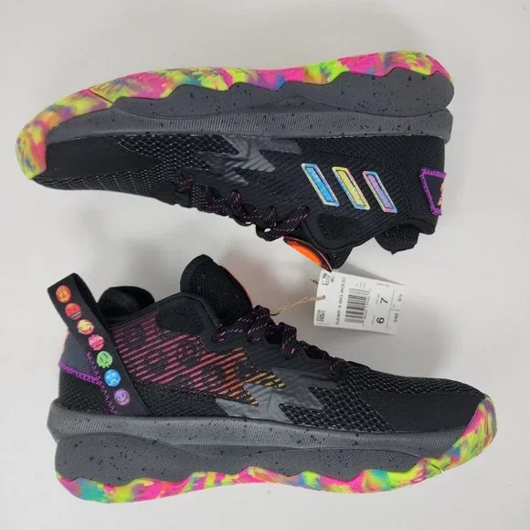 Adidas Basketball Shoes Mens 6 Black Dame 8 Big Mood Emoji Mesh Upper Sneakers